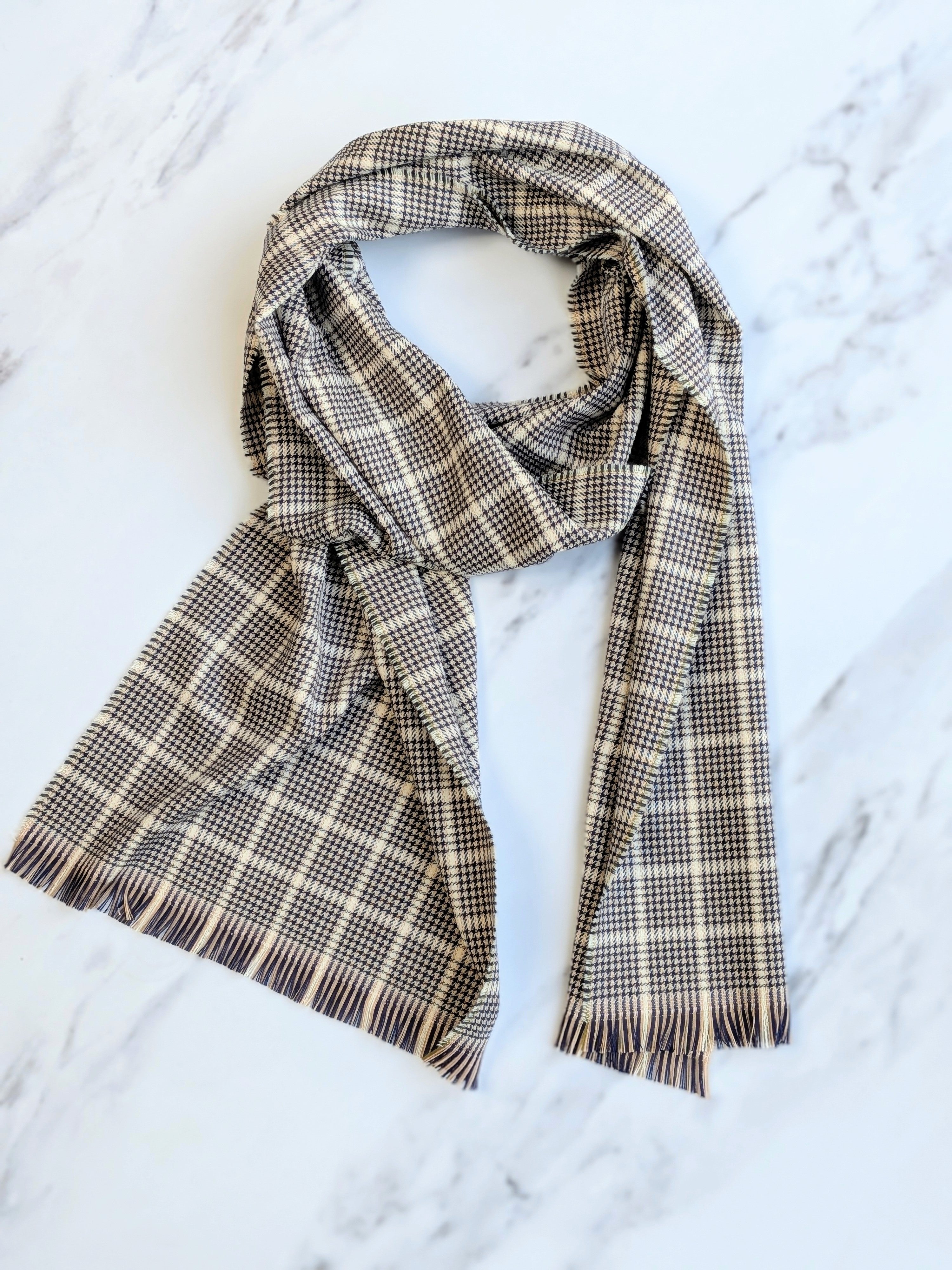 NOIR DOGTOOTH SILK & COTTON SCARF