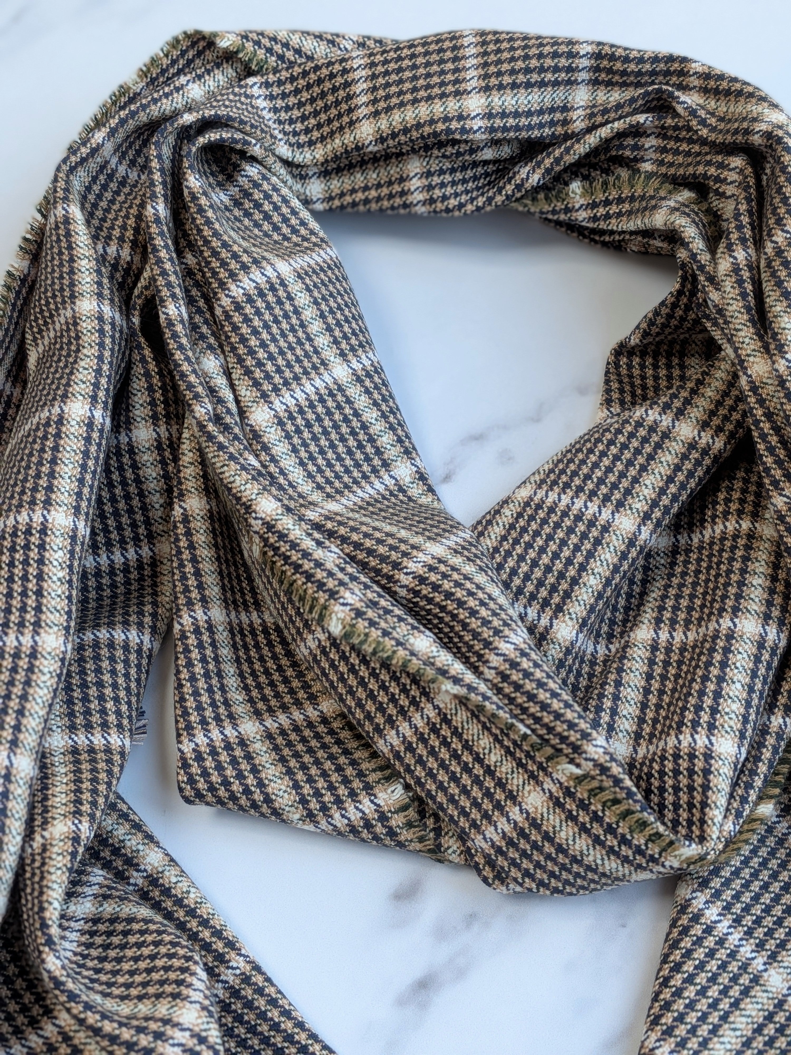 FOREST DOGTOOTH SILK, COTTON & CASHMERE SCARF