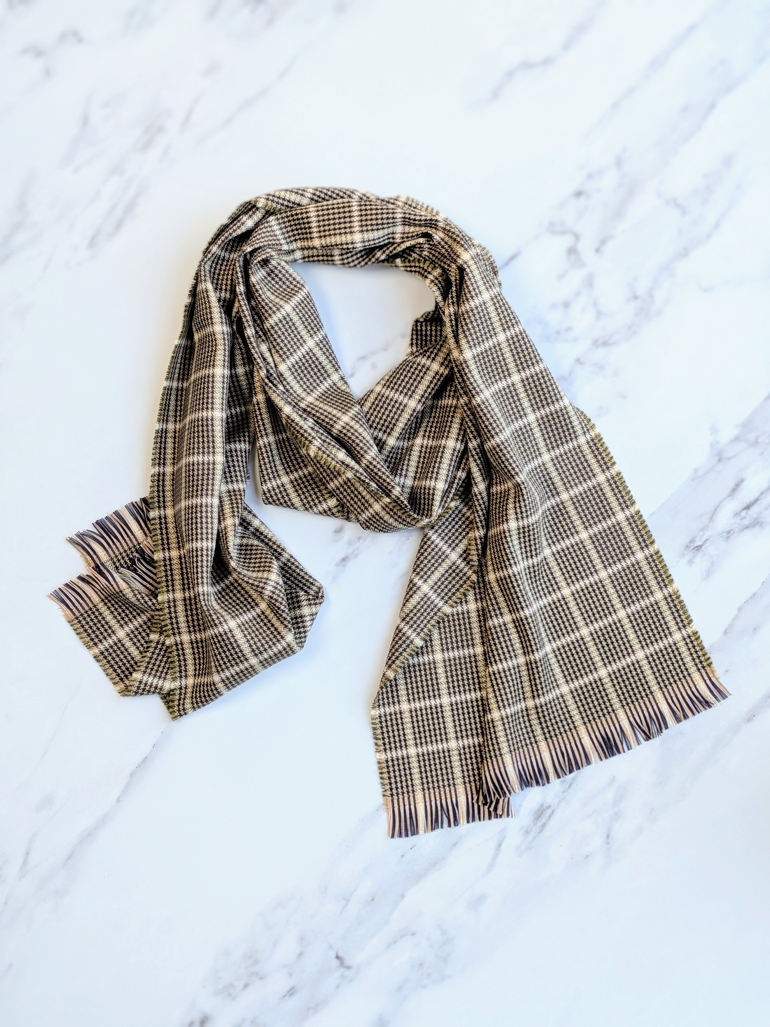 FOREST DOGTOOTH SILK, COTTON & CASHMERE SCARF